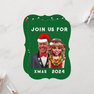 Convite Casal de Caricatura Verde Engraçado e Vermelho do 