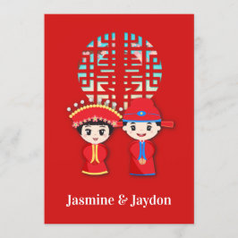 Convite Casal de Casamento Chinês de Dupla Felicidade