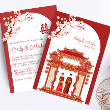 Casal de casamento chinês vermelho templo flor de 