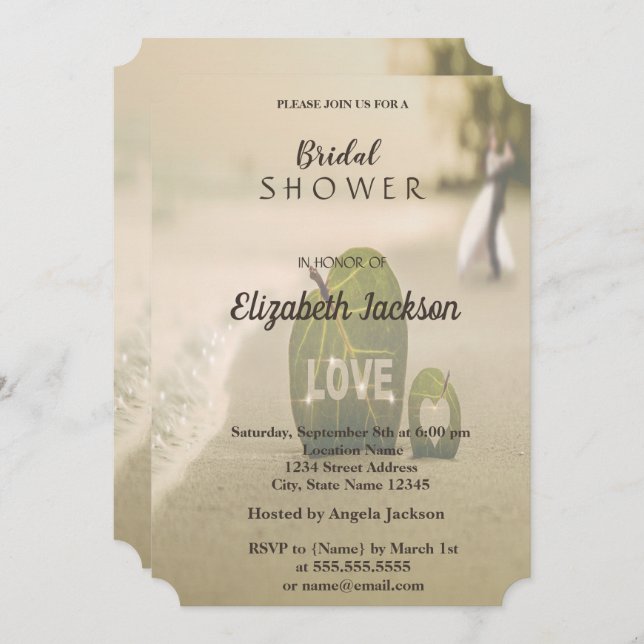 Convite Casal de Casamento de Praia, Chá de panela de Amor (Frente/Verso)