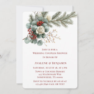 Convite Casal de Casamento de Rose Red White Floral de inv