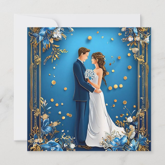 Convite Casal de Casamento Elegante Embracando com Quadro  (Frente)