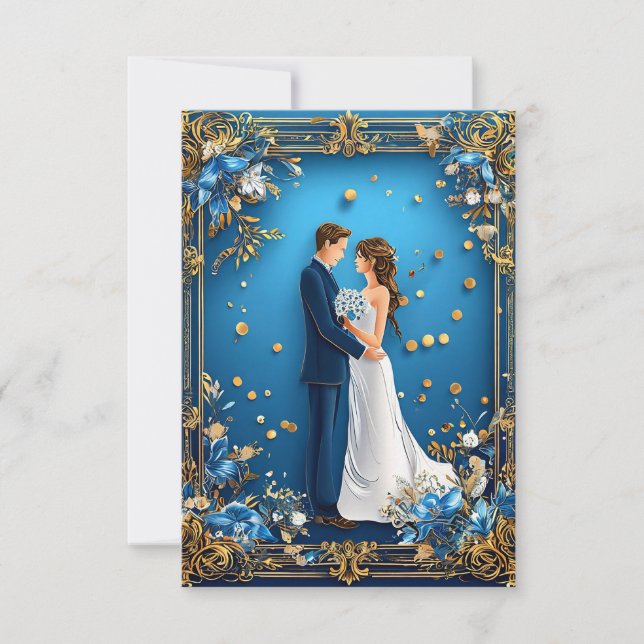 Convite Casal de Casamento Elegante Embracando com Quadro  (Frente)