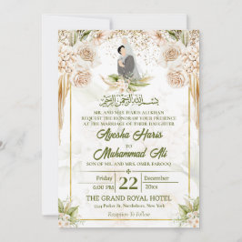 Convite Casal de Casamento Floral Islâmico/Muçulmano Verde
