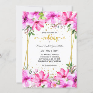 Convite Casal De Casamento Giro E Adorável Com Flor Rosa V