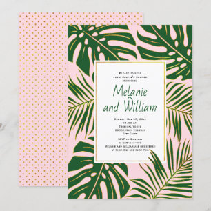 Convite casal de casamento rosa das folhas tropicais