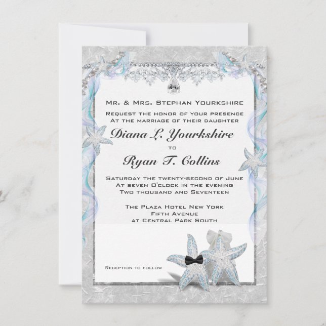 Convite Casal de Casamento Starfish 4,5" x 6,25" (Frente)
