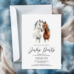 Convite Casal de Cavalos em Aquarela Romântica Derby de Ke