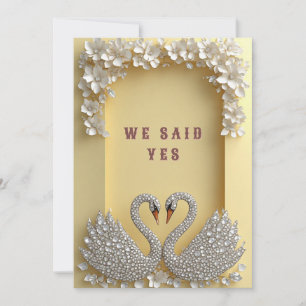 Convite 🌸 Casal de Cisnes Joalheiro Tema Dourado Elegante