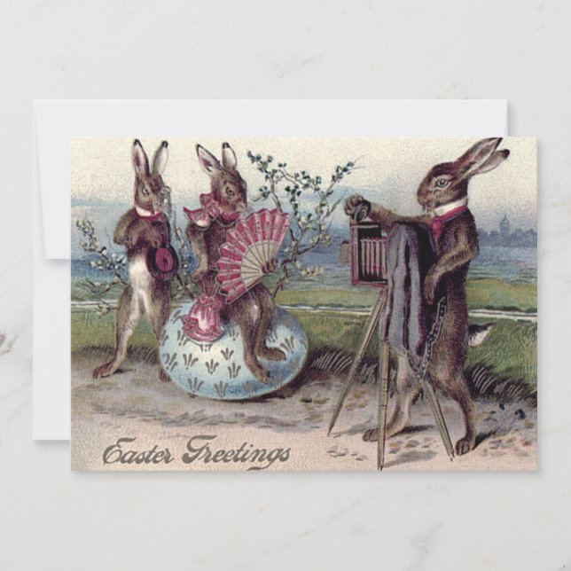 Convite Casal de Coelhos de Páscoa Câmera Ovo (Frente)