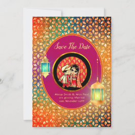 Convite Casal de desenho índio bonito Salve a data ADD PHO