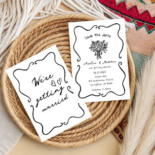 Convite Casal de Doodle de Casamento Manuscrito Caprichoso