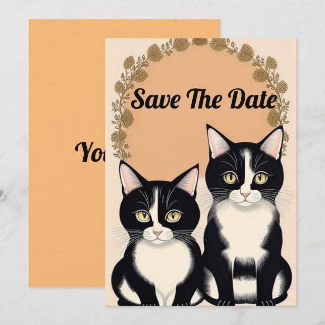 Convite Casal de Gatos Adoráveis  (Frente/Verso)