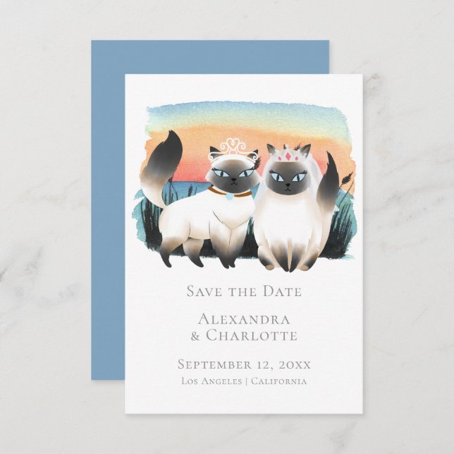 Convite Casal De Gay De Gato Simâmico Bastante Salva A Dat (Frente/Verso)