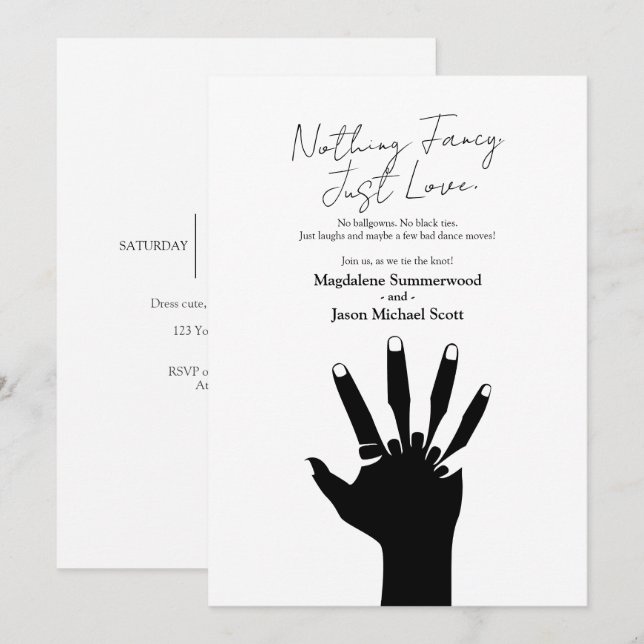 Convite Casal de mãos dadas Nada sofisticado Casamento Cas (Frente/Verso)