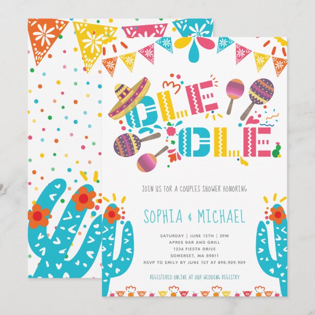 Convite Casal de Ole Ole mexicano Fiesta (Frente/Verso)