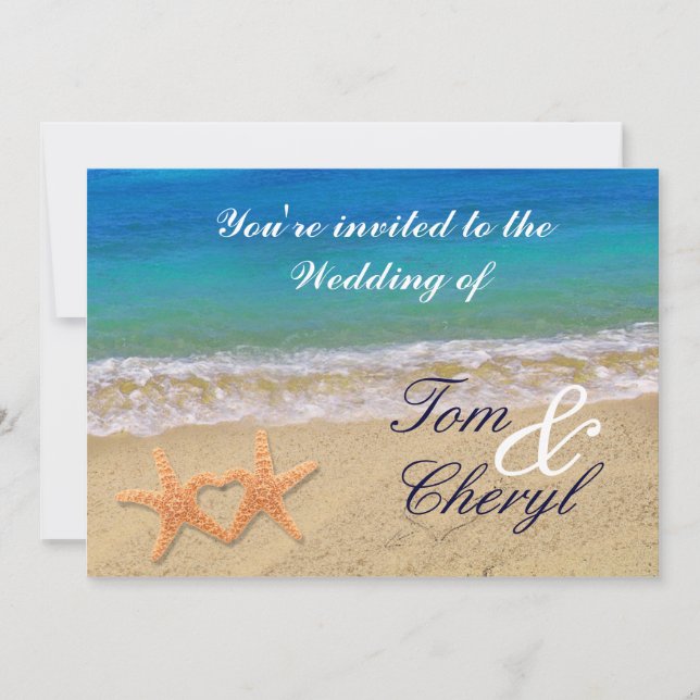 Convite Casal de Starfish Ocean Beach Wedings Invtions (Frente)