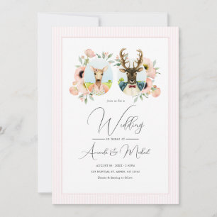 Convite Casal de Veados Caprichoso Floral Casamento