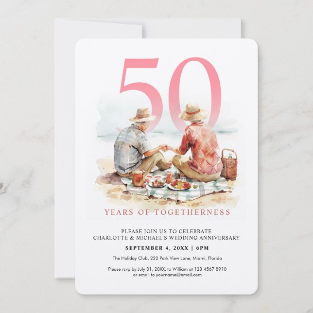 Convite Casal de Watercolor no Aniversário do Casamento do (Frente)
