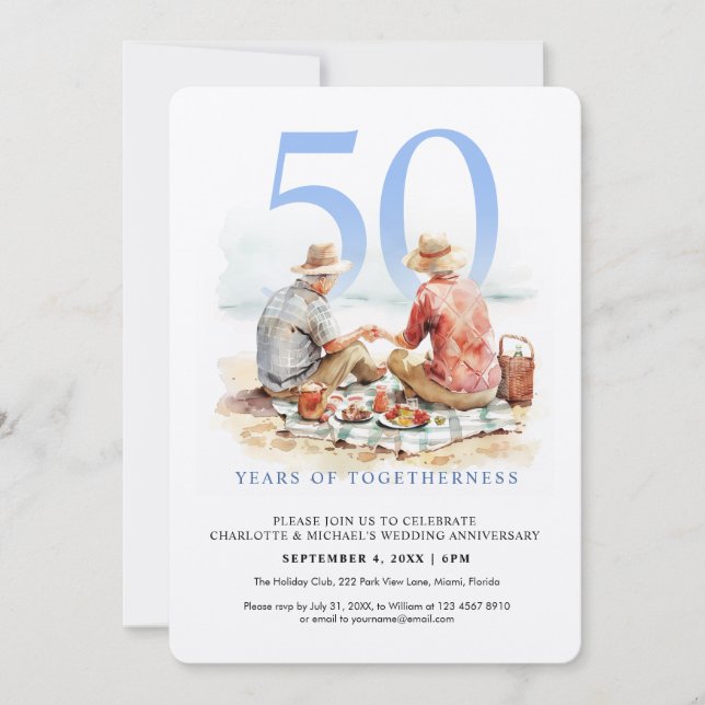 Convite Casal de Watercolor no Aniversário do Casamento do (Frente)