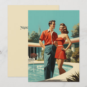 Convite Casal dos anos 50 à beira da piscina