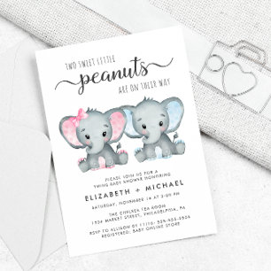 Convite Casal Elefante Twin Girl