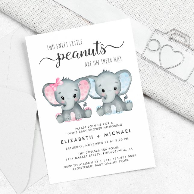 Convite Casal Elefante Twin Girl (Criador carregado)