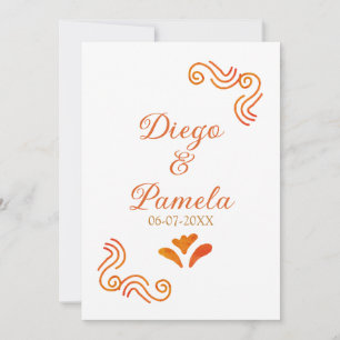 Convite casal espanhol rústico amarelo laranja nome do cas