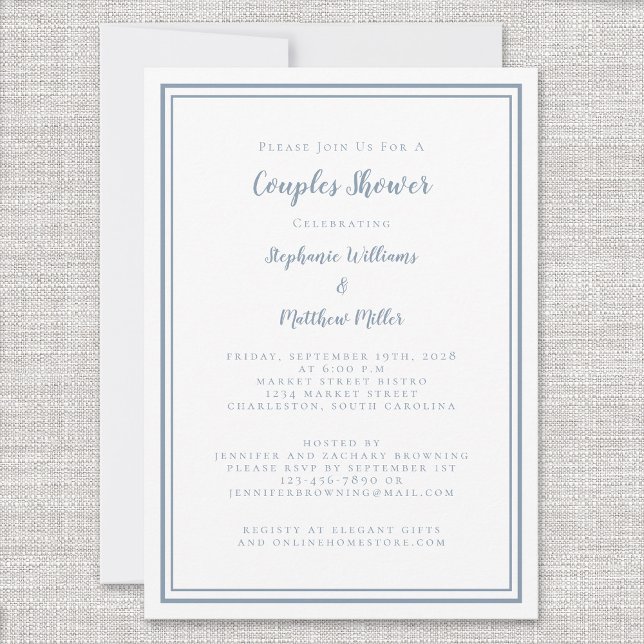 Convite Casal Festa de noivado Chá Azul Dusty Branco (Criador carregado)