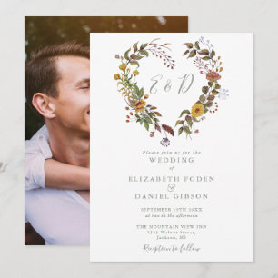 Convite Casal Floral Coração Tom Safira Foto Casamento