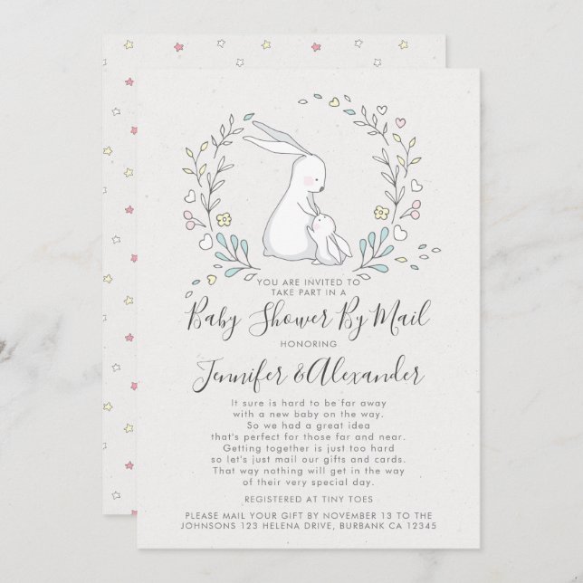 Convite Casal Floral Cute Bunny por e-mail (Frente/Verso)