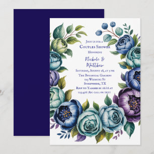 Convite Casal Floral Elegante Azul Turquesa Chá