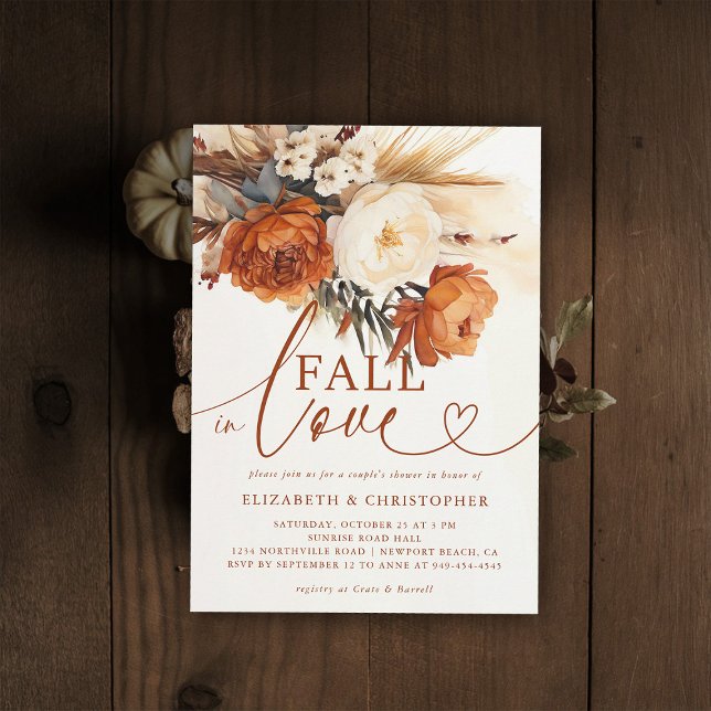 Convite Casal Floral Terracotta Pampas (fall in love wedding shower invitation bridal couple jack jill coed boho pampas floral botanical)