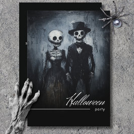 Convite Casal Ghoul, preto e branco Festa de Halloween