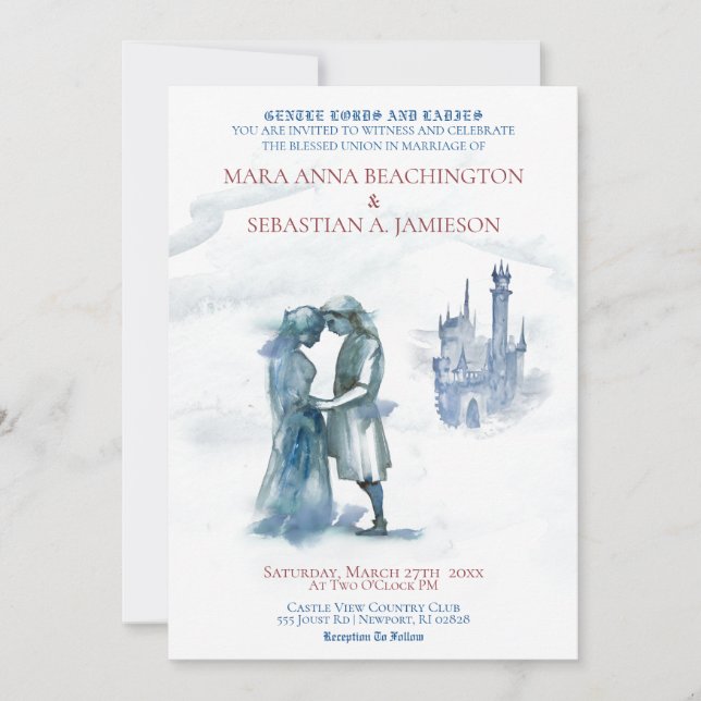 Convite *~* Casal Medieval no Castelo Enamorado Casamento (Frente)
