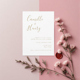 Convite Casal Minimalista Nome Dourado e Branco Casamento