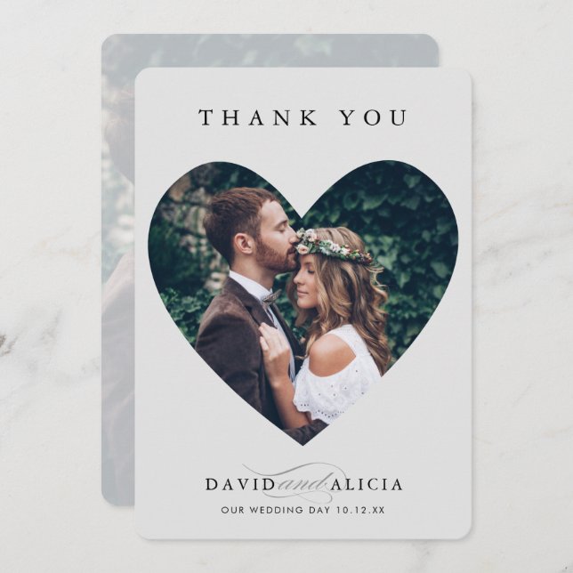 Convite CASAL MODERNO foto cardíaca armadura cinza pálida (Frente/Verso)