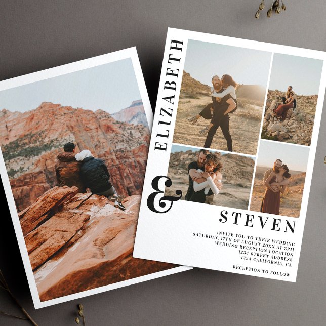 Convite Casal negrito moderno e casamento com a grade de f (Criador carregado)