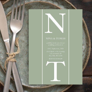 Convite Casal Nome inicial l Clean Sage Green Wedding