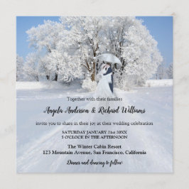 Convite Casal pintado com Casamento no inverno de neve com