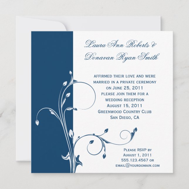 Convite Casal Pós-Casamento com Florais Brancos e Azuis Ma (Frente)