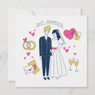 Convite Casal "Recém-Casados" Desenho à Mão Caprichoso