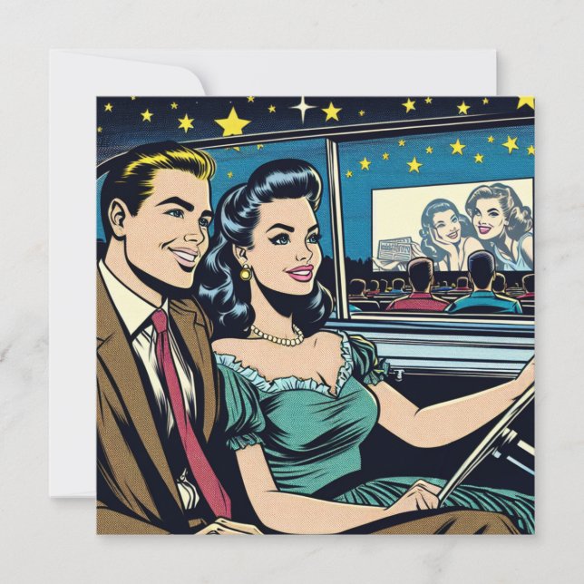 Convite Casal retroativo em filme de drive-in (Frente)