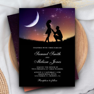 Convite Casal Romântico Crescente Lua e Estrelas Casando