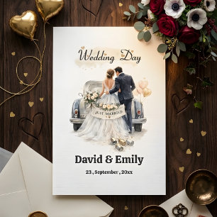 Convite Casal Romântico "Recém-Casados" & Carro Antigo