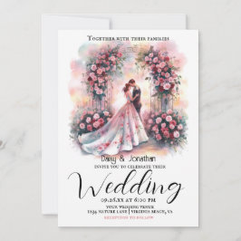 Convite casal romântico sob o casamento do arco floral