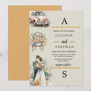 Convite Casal Romântico Vintage Pastel Floral