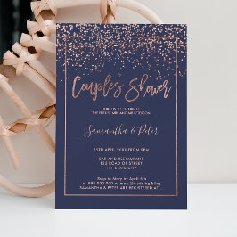 Convite casal rosa gold confetti marinho chá script azul