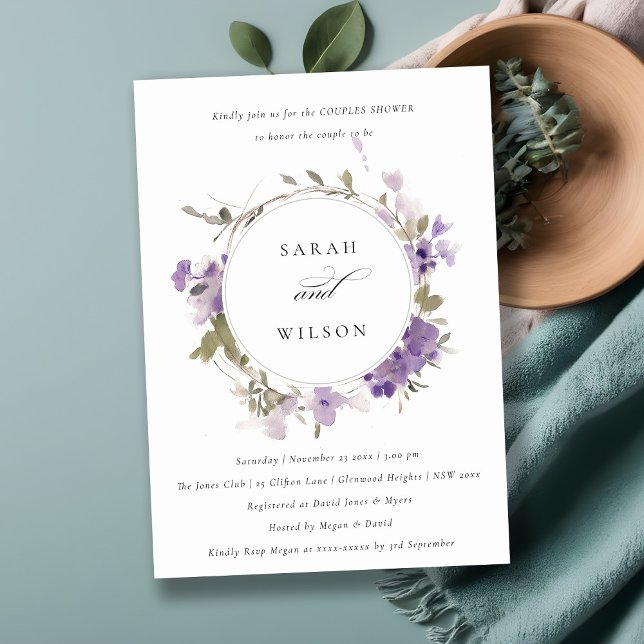 Convite Casal Rústico Meadow Lilac Floral Wreath Chá (Criador carregado)