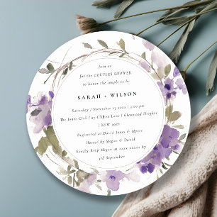 Convite Casal Rústico Meadow Lilac Floral Wreath Chá